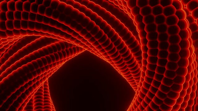 3D swirling snake. Design. Animation of twisting spiral with snake texture. Spiral with swirling movements and bright texture