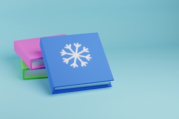 Stack of books with snowflake on the cover, 3d render