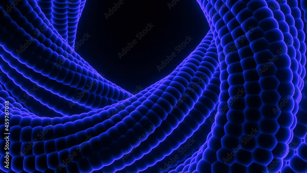 Poster animation with swirling loop on black background. design. 3d twisting loop with snake texture. rotat