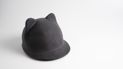 Gray felt hat. Cute hat with ears. Themed cat hat on white