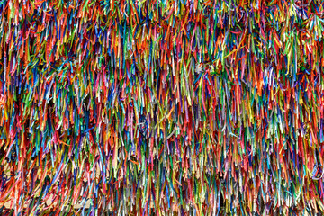 Famous and colorful ribbons of our lord do Bonfim which is believed to bring luck and are...