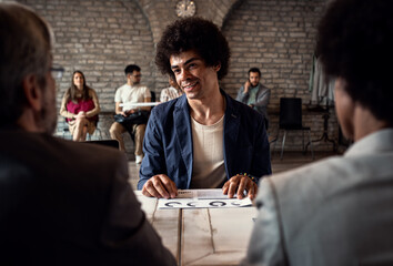 Man talking with employer at job interview.