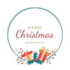 Christmas and New Year wreath. Postcard festive design announcements invitation posters. Winter garland isolated on white background.