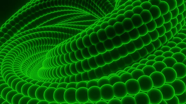 3D spiral with snake texture. Design. Hypnotic animation with unfolding spiral of snake. Entangled body of snake unfolds and wriggles