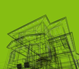 Modern architecture building house sketch. 3d render