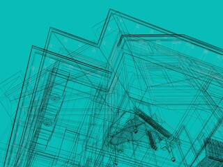 Modern architecture building house sketch. 3d render