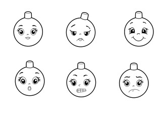 Set of rating emotion faces. Christmas decorations. White background. Vector illustration. Calm, sad, cheerful, irritated, resentful, agitated.