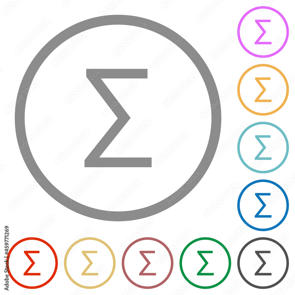 Poster sum symbol flat icons with outlines