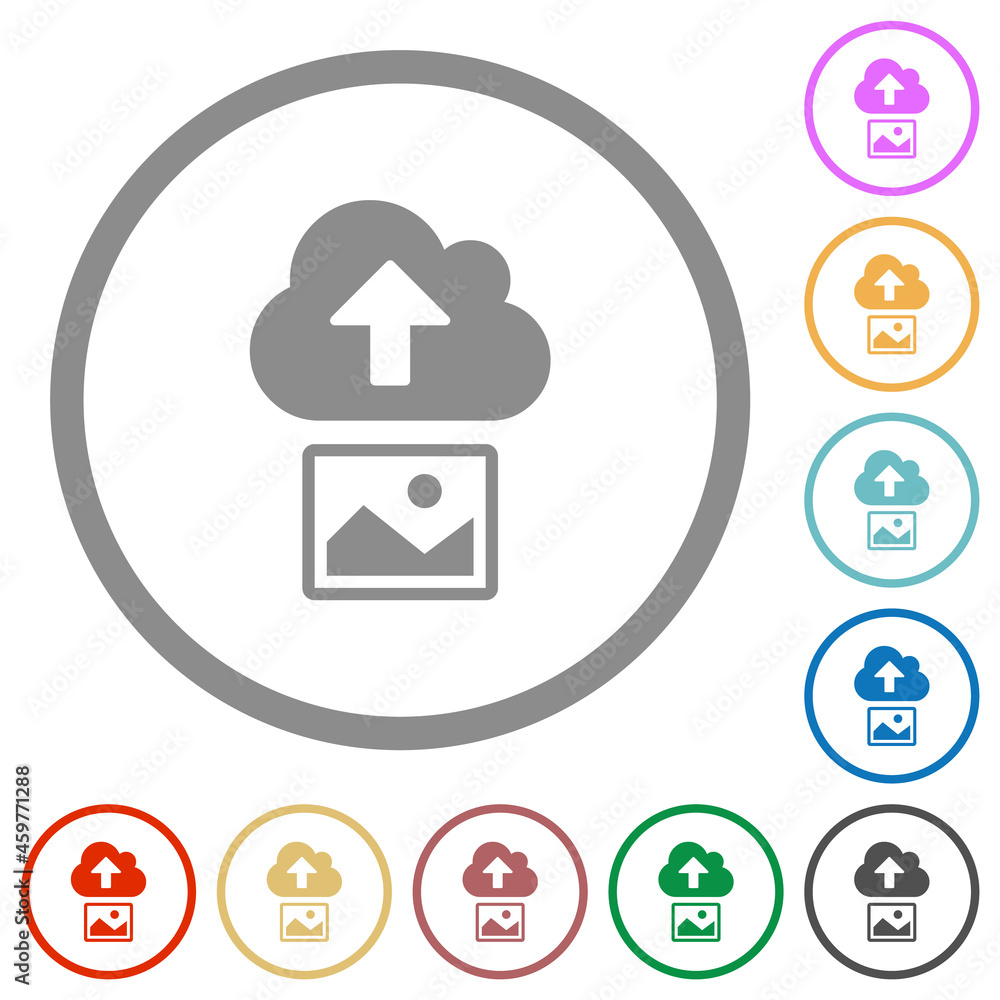 Poster upload image to cloud solid flat icons with outlines