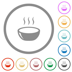 Glossy steaming bowl flat icons with outlines