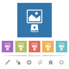 Download image to hard disk flat white icons in square backgrounds