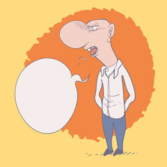 angry man standing and says something. blank speech bubble. background is on the separate layer.