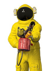 astronaut is holding a flamethrower front view