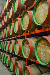 Spain, Gran Canaries, 20.09.2021: Canaries rum factory. Large barrels of rum of different years....