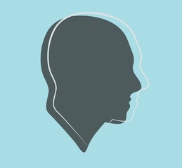 Portraits. Silhouette of guy. Linear male silhouette. Silhouette of a male head in profile