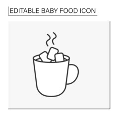 Drink line icon. Tasty hot drink. Delicious sweet cacao with marshmallow. Baby food concept. Isolated vector illustration. Editable stroke