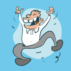 very happy man jumping on the air. cartoon style vector illustration.