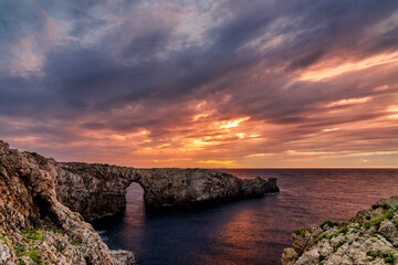 Sunset view from Pont d'en Gil, menorca, balearic islands, spain
