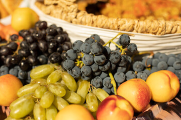 Fruit on the table. Grapes of different kinds.