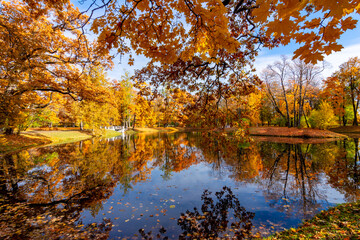 Pond in Alexander park in autumn, Pushkin (Tsarskoe Selo), Saint Petersburg, Russia