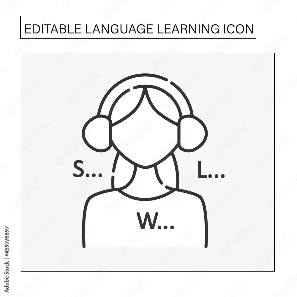 Poster listening line icon. listen foreign languages and improve speaking skills. learning the alphabet. la