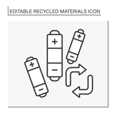 Battery recycling line icon. Recycling activity. Reduce the number of batteries. Disposed solid waste.Recycled materials concept. Isolated vector illustration. Editable stroke