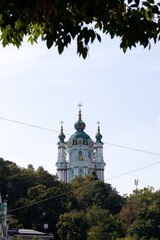 Vertical shot of Saint Andrew's Church, in Kyiv Ukraine
