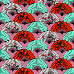 Japanese Fan Seamless Pattern for party, anniversary, birthday. Design for banner, poster, card, invitation and scrapbook

