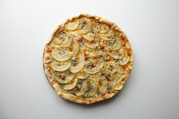 Pizza with blue cheese and pear