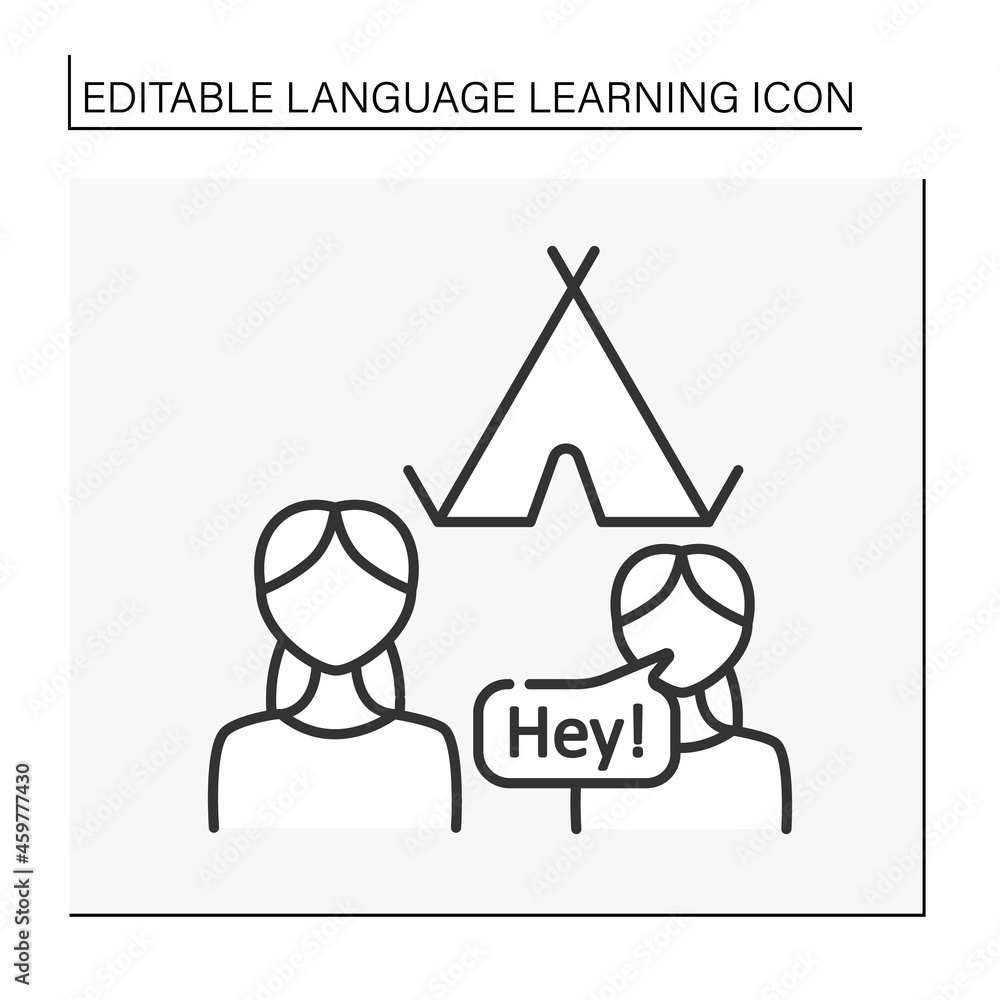 Poster language camps line icon. special camp for practice pronunciation. communication with native speaker