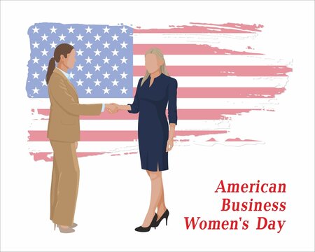 American business womens day. business women shake hands against the background of the USA flag. Vector.