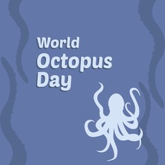 World Octopus Day on Blue Background, International Octopus Day, social media post, October 8th, World Octopus Day celebrates.