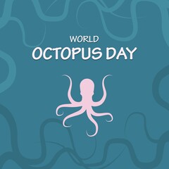 World Octopus Day on Blue Background, International Octopus Day, social media post, October 8th, World Octopus Day celebrates.