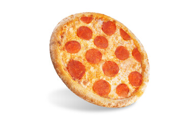 Fresh baked cheese pepperoni pizza on a white isolated background
