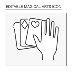  Magic trick line icon. Gambling. Focuses with playing cards. Magical arts concept. Isolated vector illustration. Editable stroke