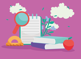 books apple notebook lupe and ruler