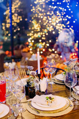 festive large table decorated christmas symbols party