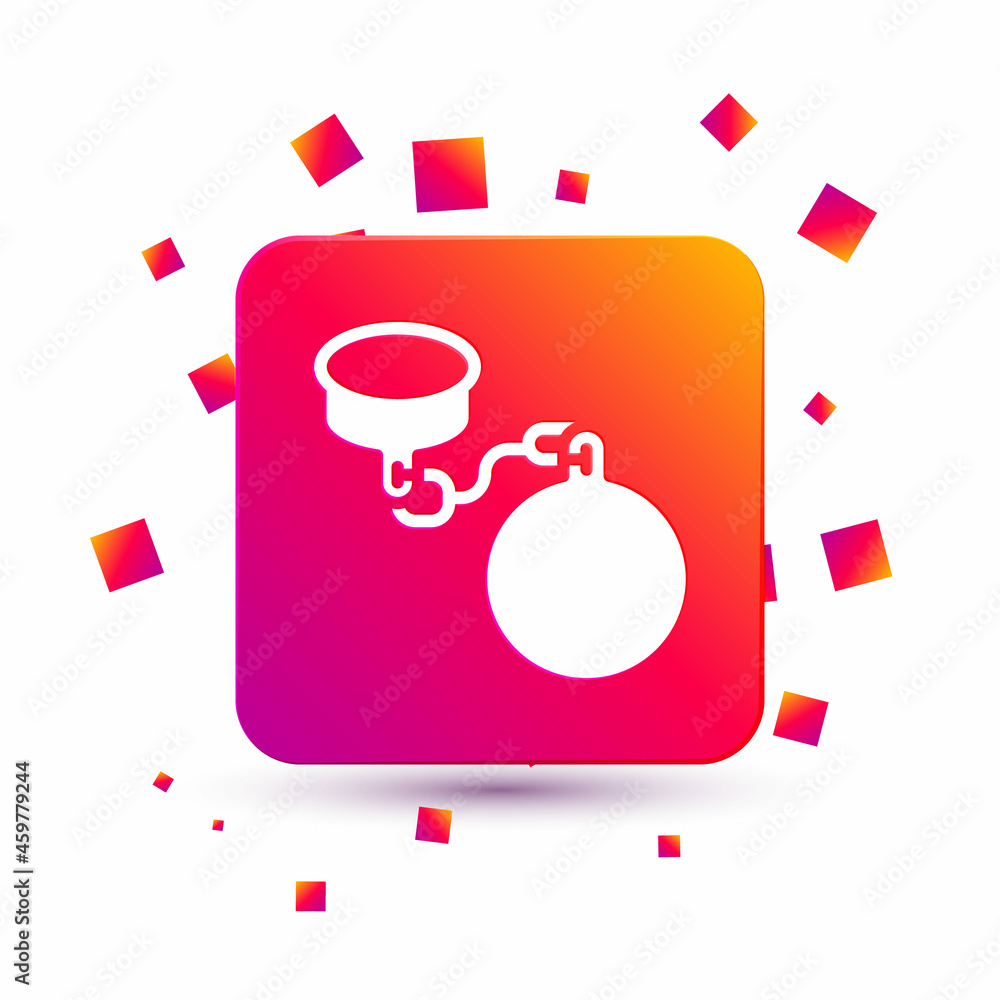 Poster white ball on chain icon isolated on white background. square color button. vector