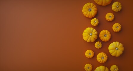 Top view Halloween pumpkin on orange background. 3d rendering