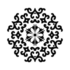 Black abstract circular ornament isolated on white background. Mandala circular ornament. Oriental pattern. For stencil, tattoo, marquetry, laser cutting and prints.