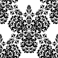 Vintage Seamless Pattern with Floral Ornaments. Black and White.