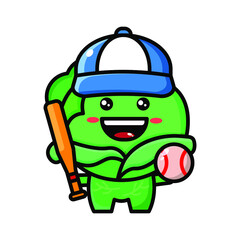 cute cabbage as a baseball player icon illustration vector graphic