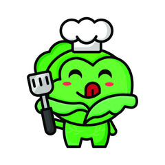 cute cabbage as a chef icon illustration vector graphic
