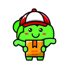 cute cabbage as a courier icon illustration vector graphic