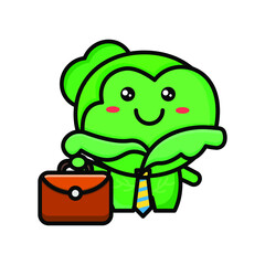 cute cabbage  as a businessman icon illustration vector graphic