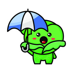 cute cabbage holding umbrella icon illustration vector graphic