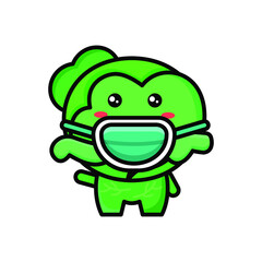 cute cabbage wearing  a mask icon illustration vector graphic