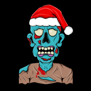 zombie head with santa claus christmas hat illustration