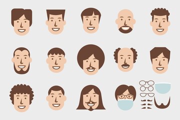 14 sets of illustration of male hairstyles + mask and glasses.
