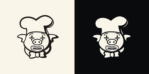 Silhouette of a clown pig head chef mascot.